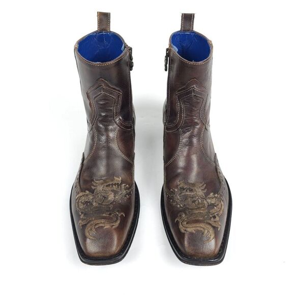 Mark Nason LIMITED EDITION Rock Lives Dragon Embroidered Brown Leather Boots 10 - Picture 4 of 13